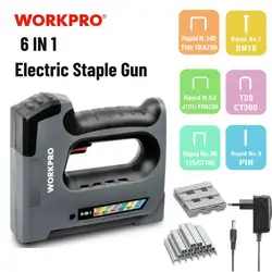 WORKPRO 3.6V 6 In1 Electric Stapler Cordless Heavy Duty Staple Gun Nail Gun For House Decor Renovations Upholstery Carpentry DIY