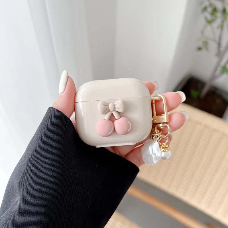 Cute 3D Cherry Earphone Accessories Case For Airpods 3rd For Airpods 1 2 Pro Cover Creative Ornament Keyriing for Airpods Pro 2