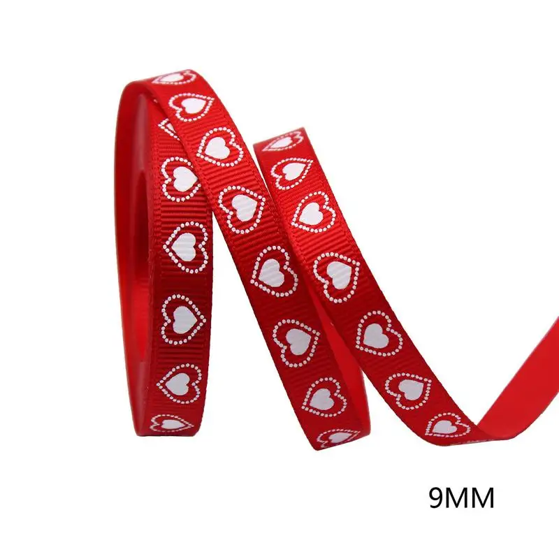 5/10yards Valentine Red Ribbons Love Printed 9mm Wide For Valentine’S Day Wedding Gift Wrapping DIY Crafts Hair Ornaments