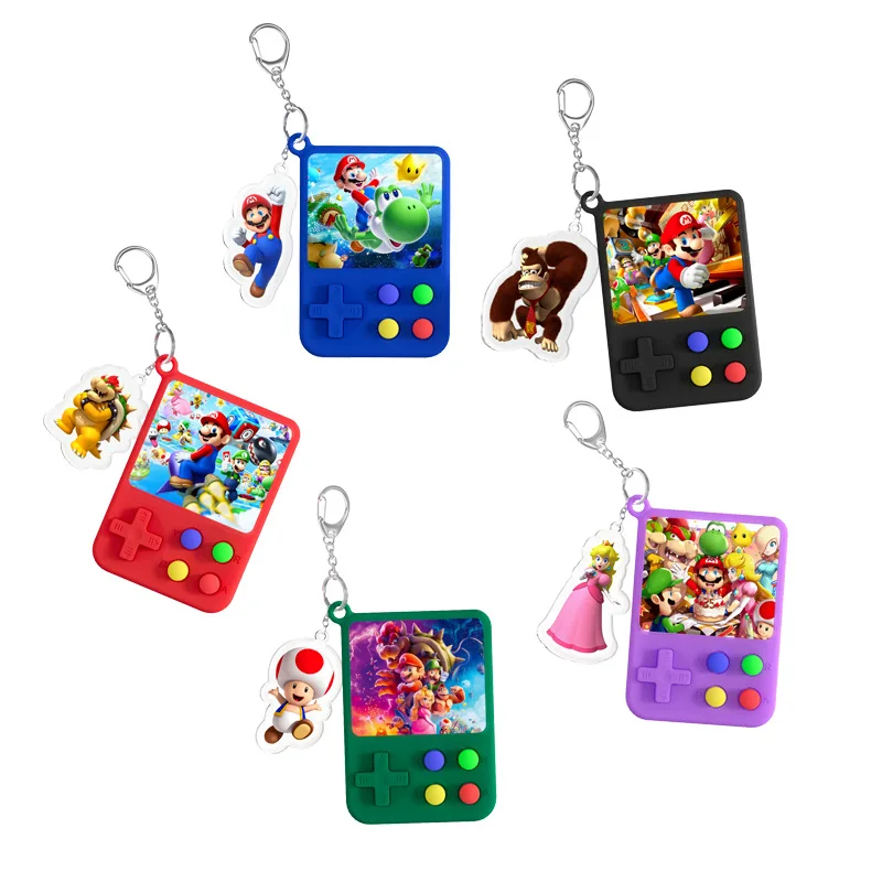 Super Mario Game Pendant Cartoon anime figure Mario Keychain Silicone Game Console Keychains Charm boys girls birthday gifts