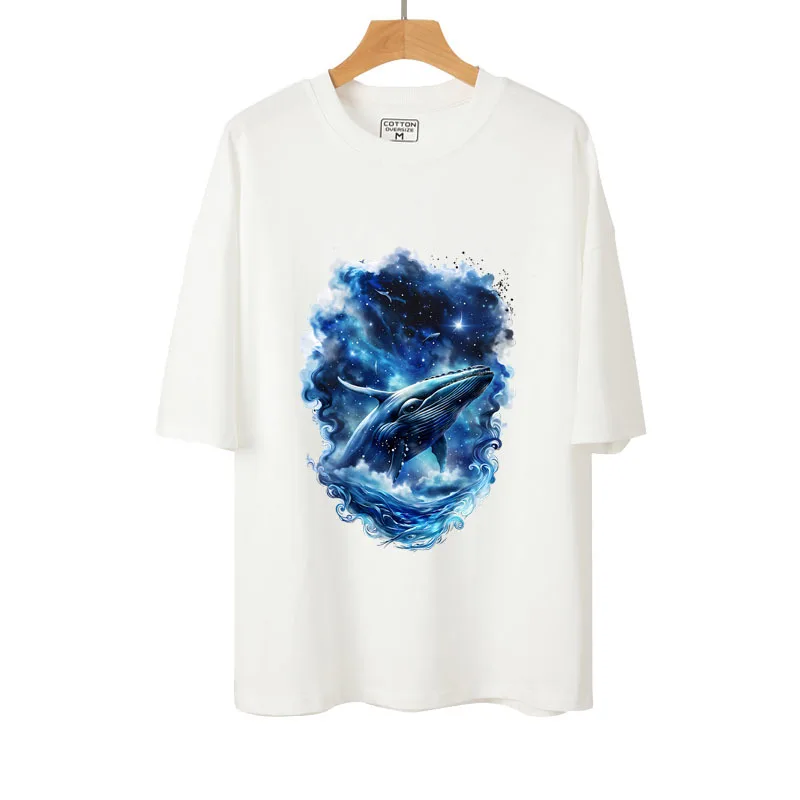 Blue starry sky whale Animal Iron-on Transfer Thermal Sticker For Clothes T-shirt DIY Fashion Dreamy scenery Heat Transfer Patch