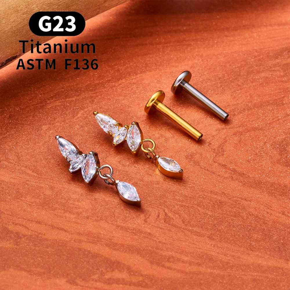 ASTM F136 Titan 16G CZ Drapierkette Flacher Ohrstecker Blumen-Knorpel-Ohrring Labret Lippen-Ohrloch-Tragus-Helix-Piercing-Schmuck – Detail 15
