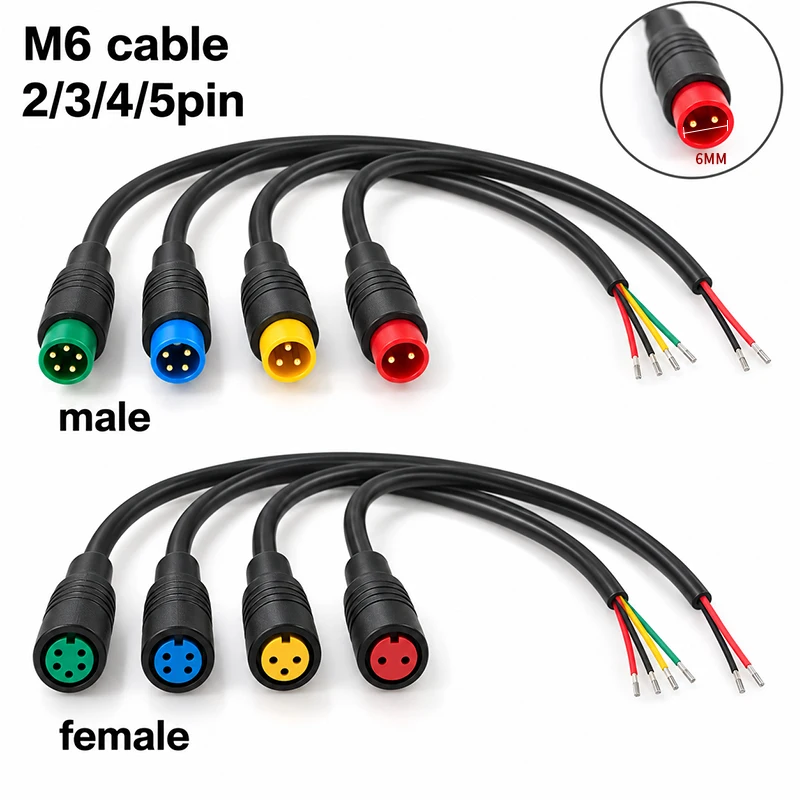 M6 2 3 4 5 Pin 20CM Waterproof Male Female Connector Plug Cable for Electric Bicycle E-Bike Scooter Brake Signal Sensor Wiring