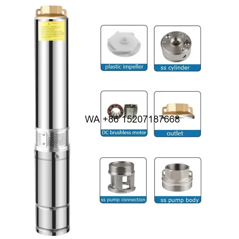 Wmwmnu 4 Inch DC Submersible Solar Water Pump Stainless Steel Solar Powered Deep Well Irrigation Pump for Agriculture