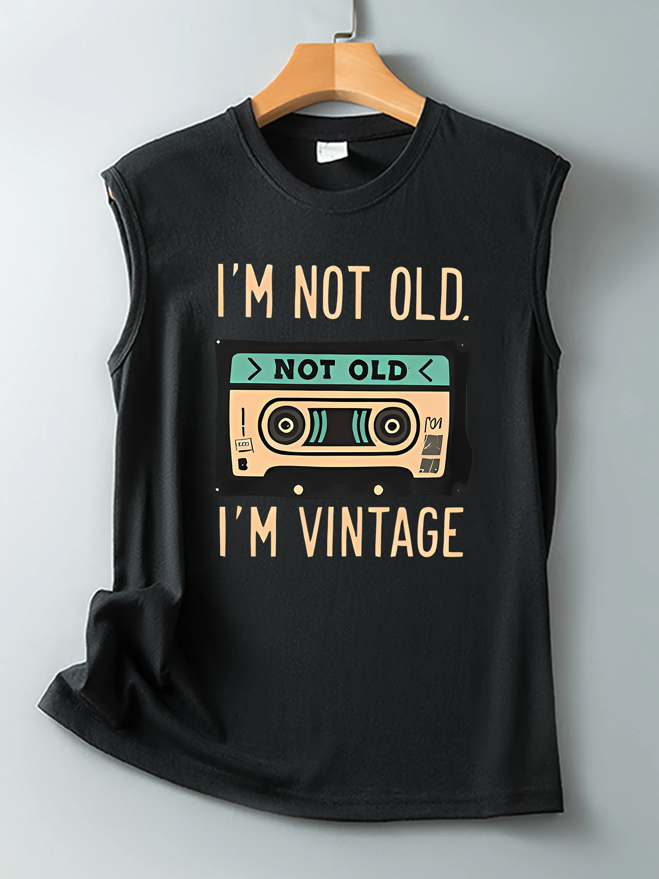 Women's retro nostalgic audio tape English slogan printed round-neck sleeveless top