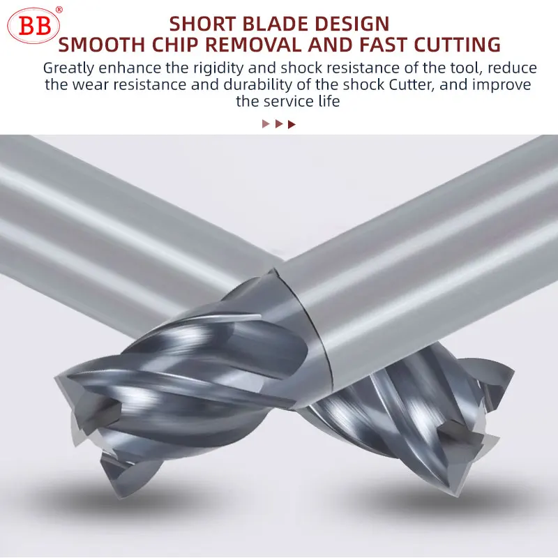 BB End Mill Short Cutting Length CNC Milling Cutter Solid Carbide Coated for Aluminum Steel Metal Milling Cutter 1mm-12mm