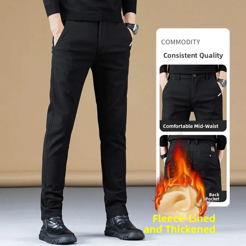 بنطال كاجوال بقصة ضيقة للرجال مبطن بالخريف والشتاء أنيق شبابي مستقيم الساق من القطن والبوليستر بسحاب غير مكي مع...