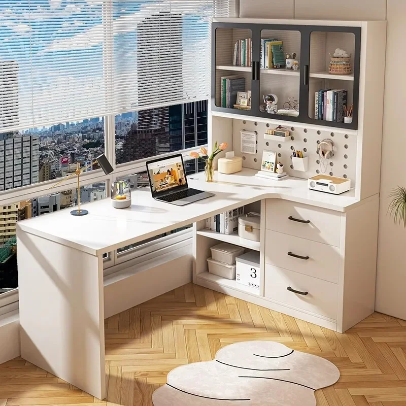 Desk bookshelf integrated table corner computer   desktop home student study bedroom girls hole board