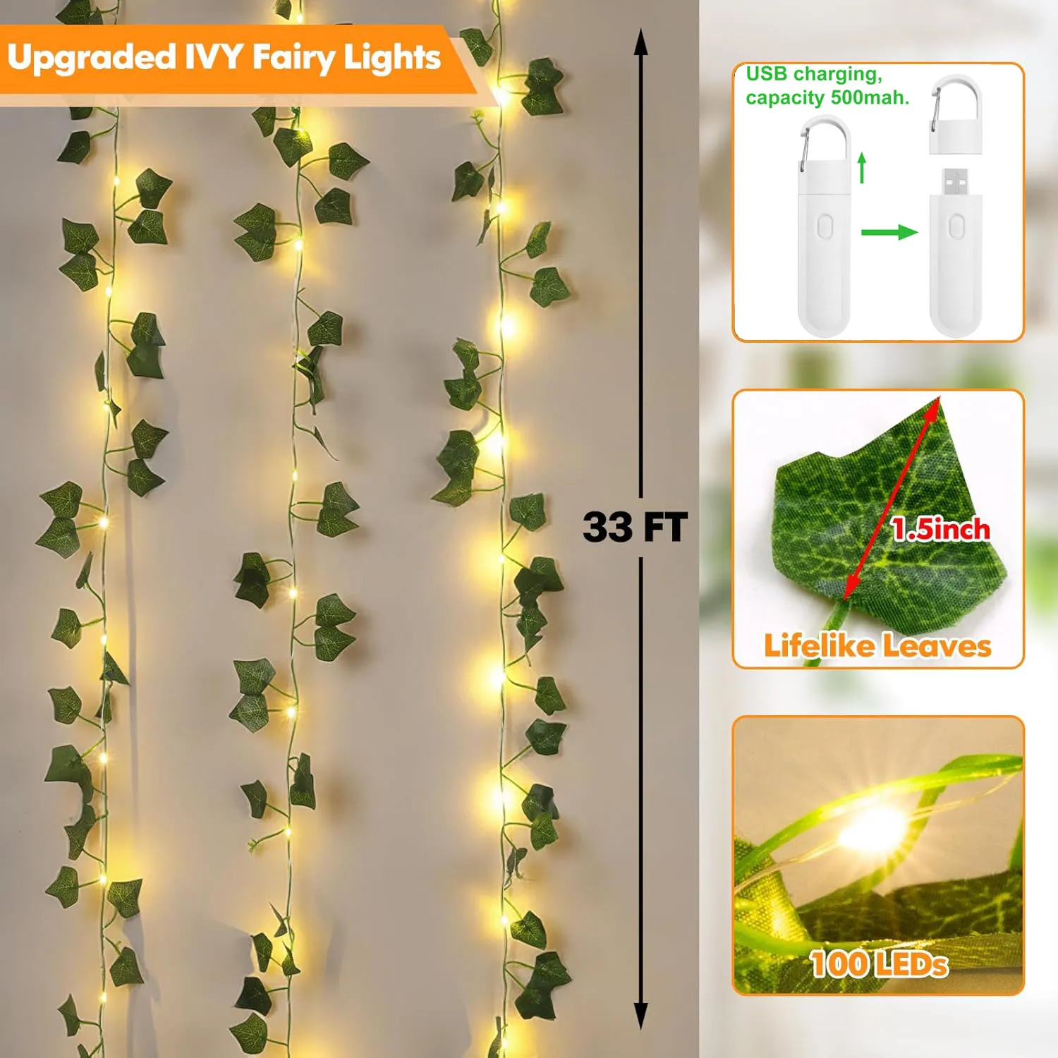 

New Style Flower Leaf Vine Fairy Lights - USB Charging & Battery Powered for Christmas Tree Wedding Home Decor