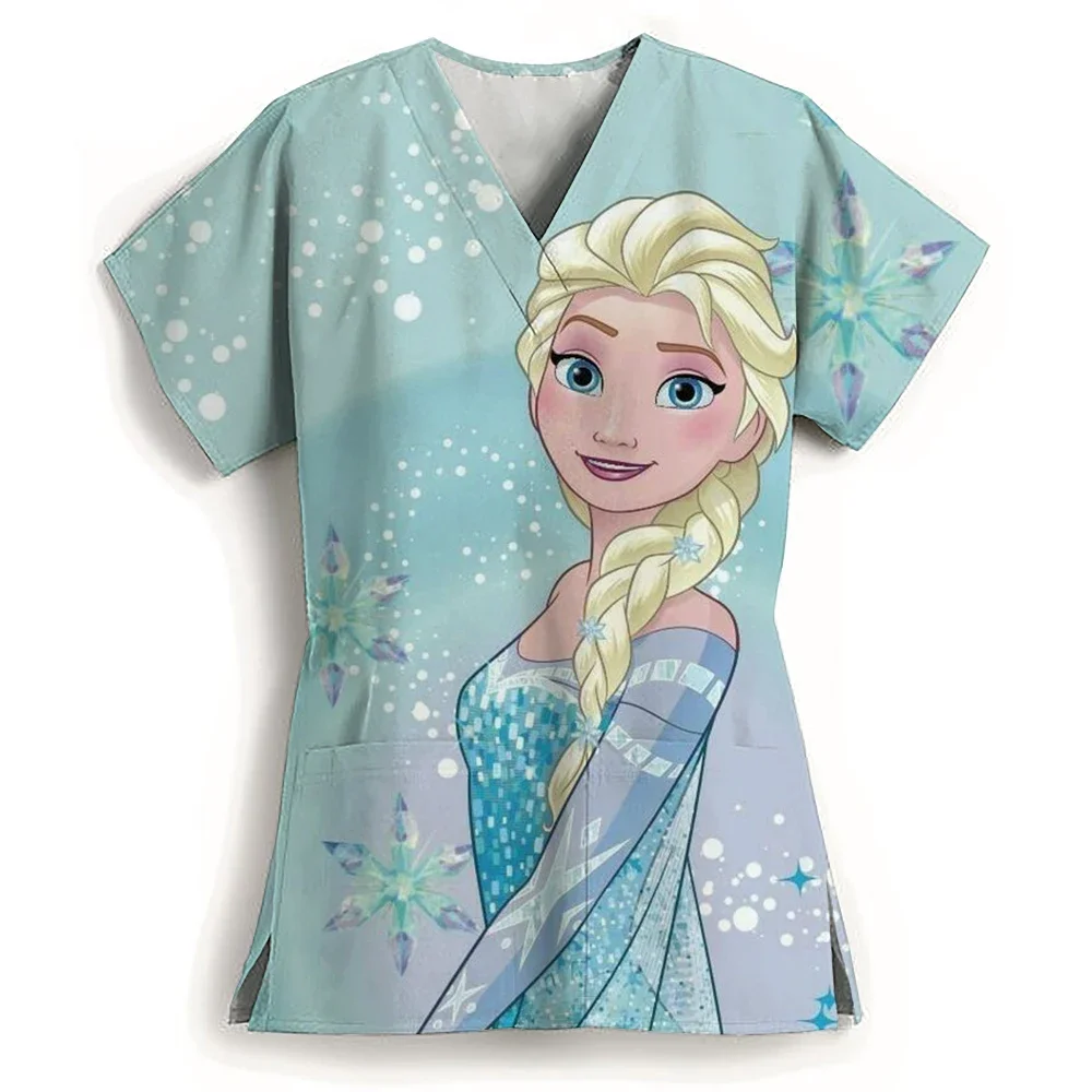 

Fashion Disney Princess Print Hospital Uniform Nurse Beauty Dental Salon Work Clothes Customized Medical Matte Jogging Girl