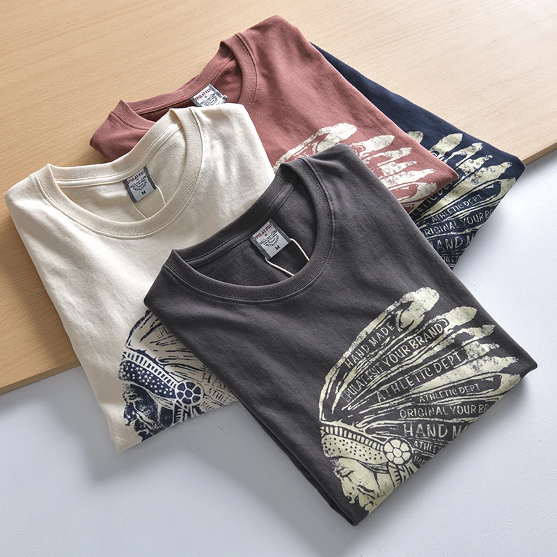 Camiseta Masculina de Algodão Puro Lavado e Escovado, Manga Longa, Gola Redonda, Estampada, Camisa Base Casual para Outono, V...
