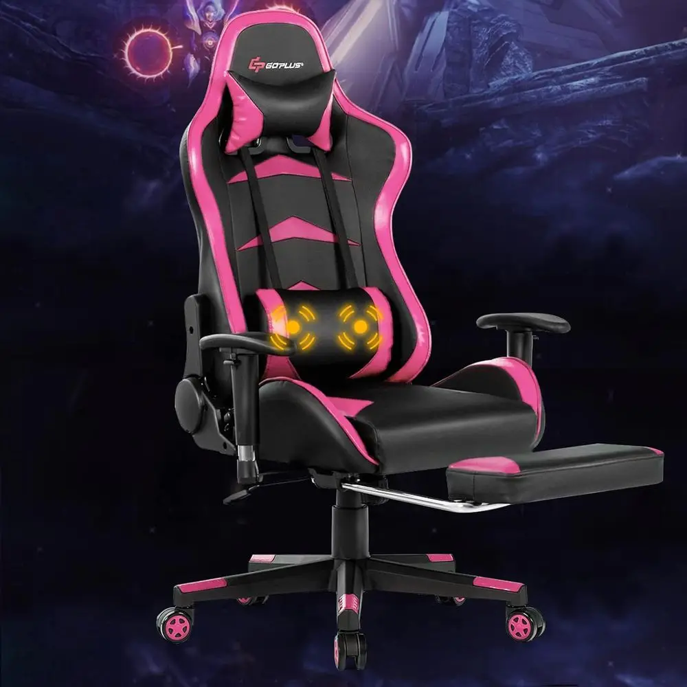 

Ergonomic High-Back Gaming Chair with Recline, Lumbar Support, Adjustable Arms and Footrest for Home Office (Pink)