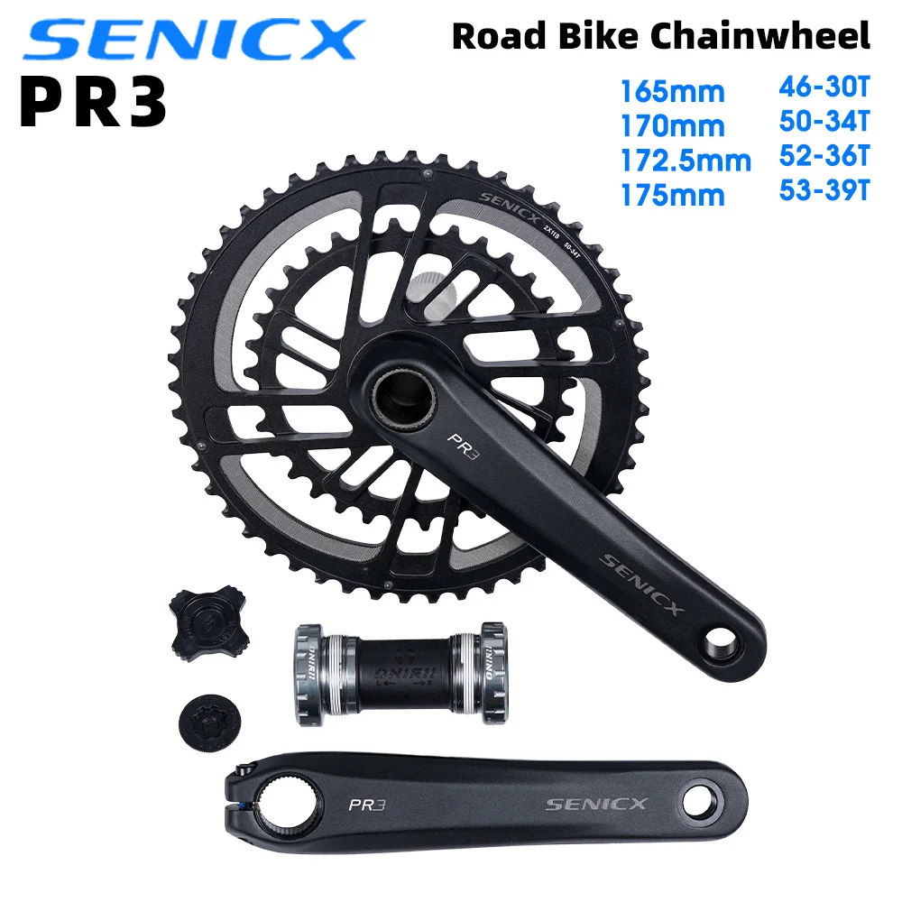 

SENICX PR3 Road Crankset 165/170/172.5/175mm Chainring 46-30T/50-34T/52-36T High-quality Aluminum Cranks for Road Folding Bike