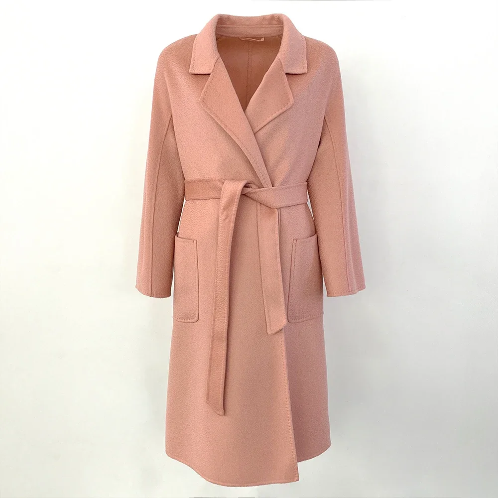 

Turn-down Collar Fashion Water Ripple Double-sided Cashmere Wool Coat Female Loose Woolen Jacket Women 2024 Autumn Winter