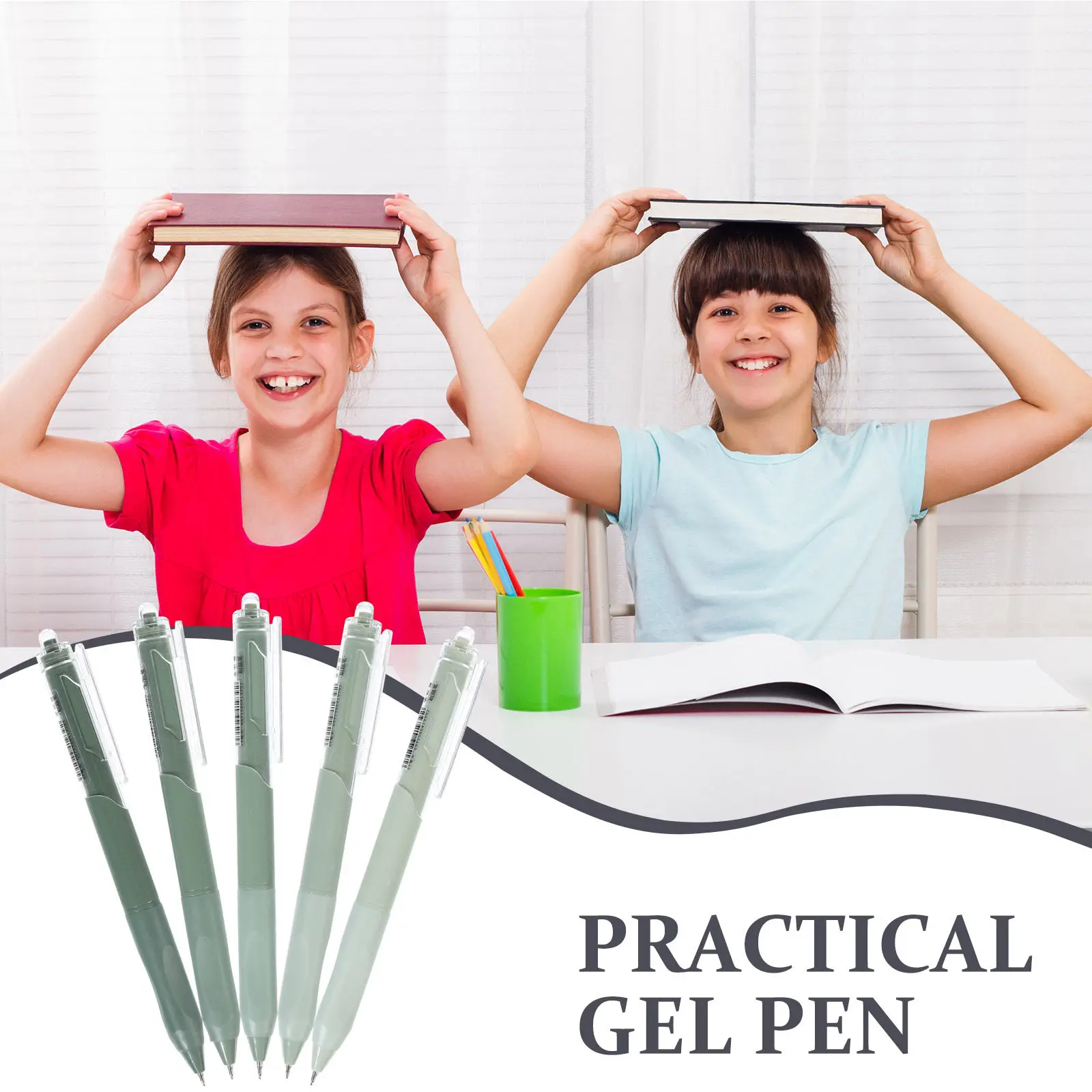 5Pcs Gel Pen Student Smooth Writing Simple Pressing Type Office School Reusable Writing Tool Gel Pen School Supplies