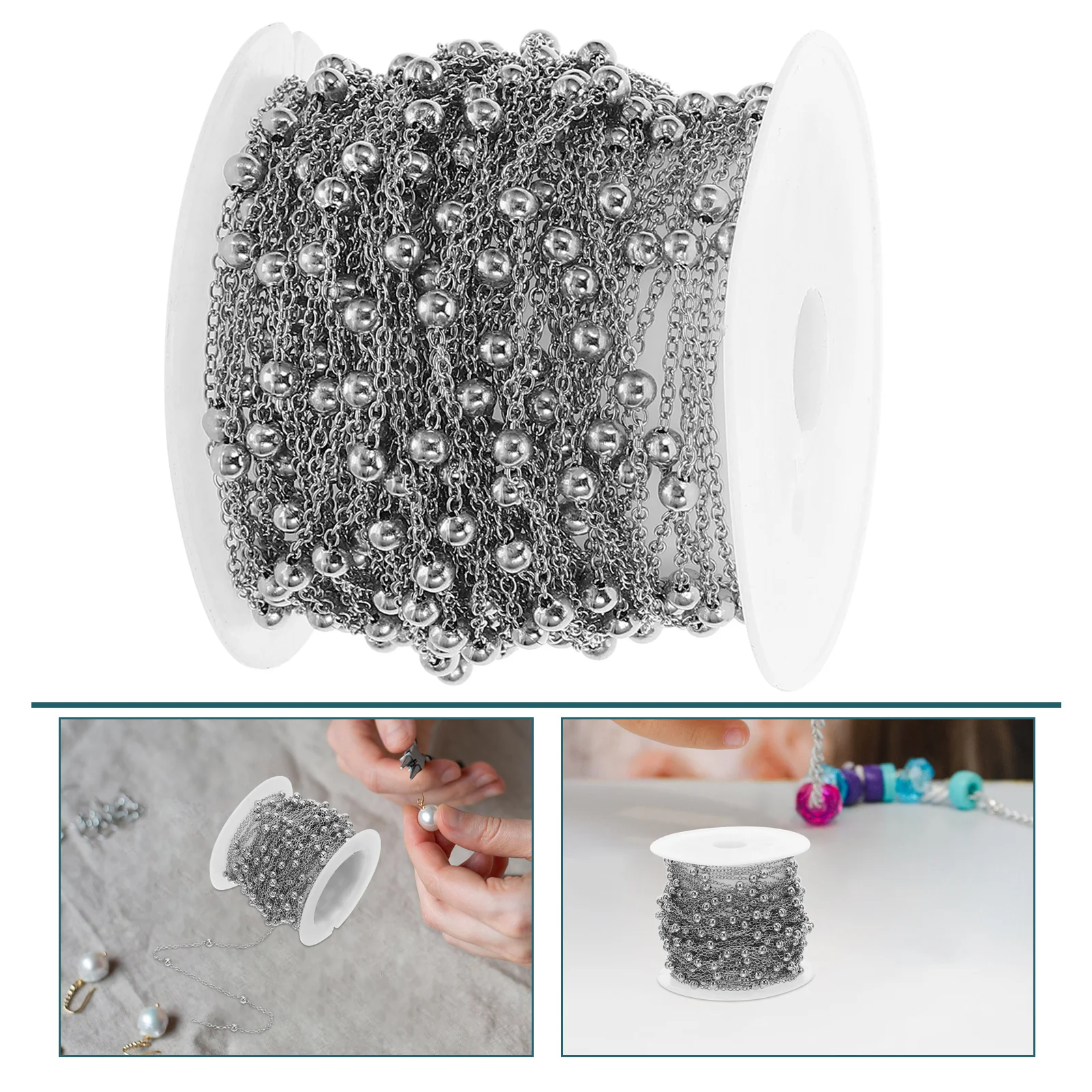 

1 Roll Stainless Steel Beaded Chain For Jewelry Making Durable Diy Necklace Bracelet Craft Supplies Fashion Accessory