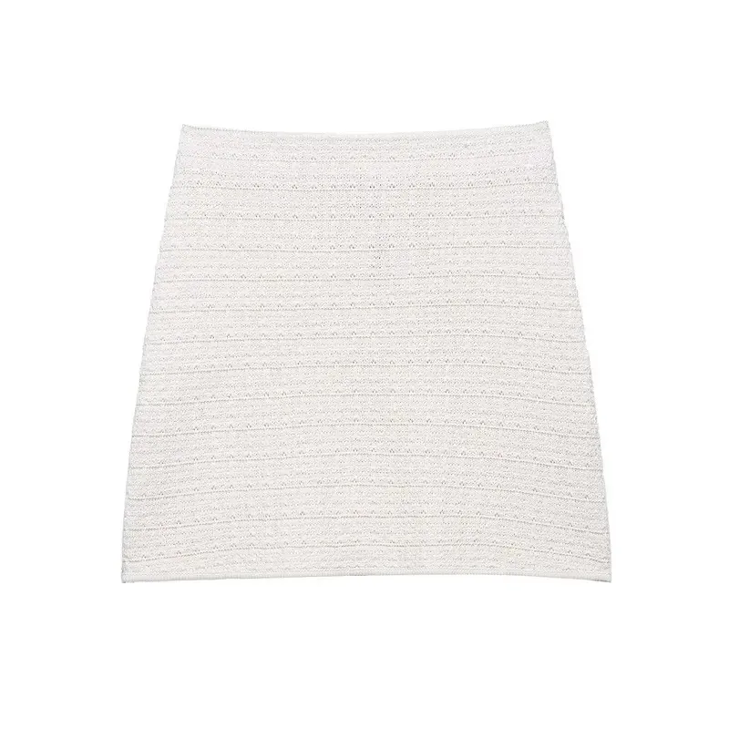 Elegant Chic Women's White Knitted Suit V-Neck Single Breasted Vest Mini Skirt Summer Fashion Office Wear for Ladies