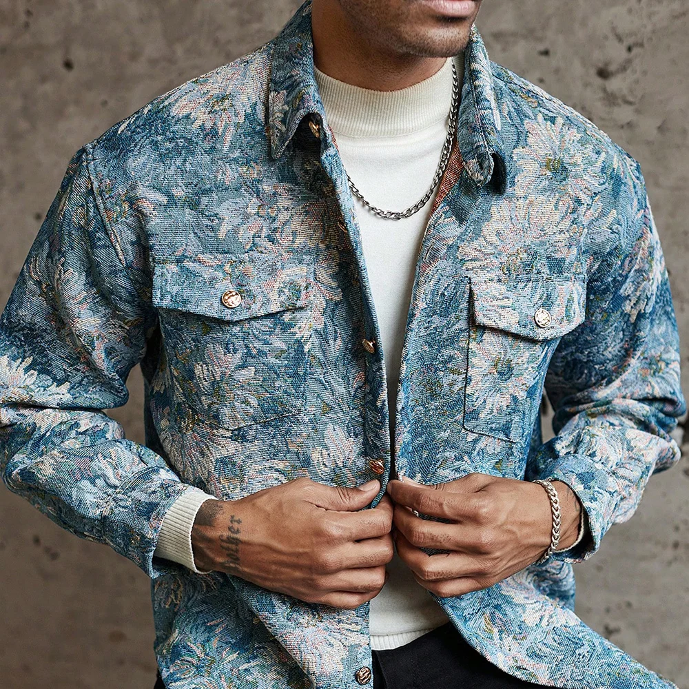 سترة رجالية كاجوال عصرية بطبعة زهور، أقمشة فضفاضة ومريحة تظهر سحر سترة رجالية للسفر اليومي