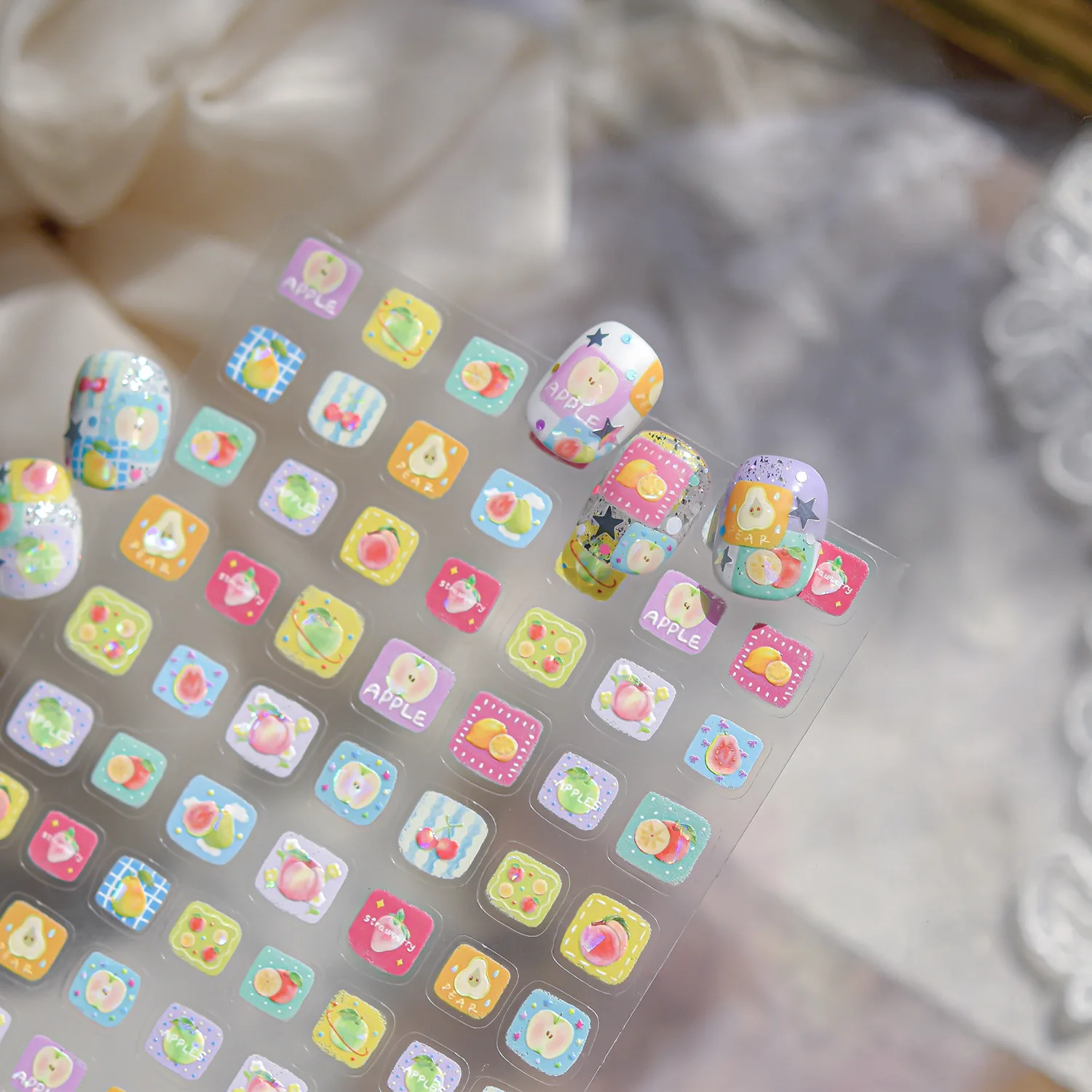 Verano Flash colorido fruta estrella alta calidad Nail Art pegatina diseño decoración calcomanías DIY arte manicura T-5160