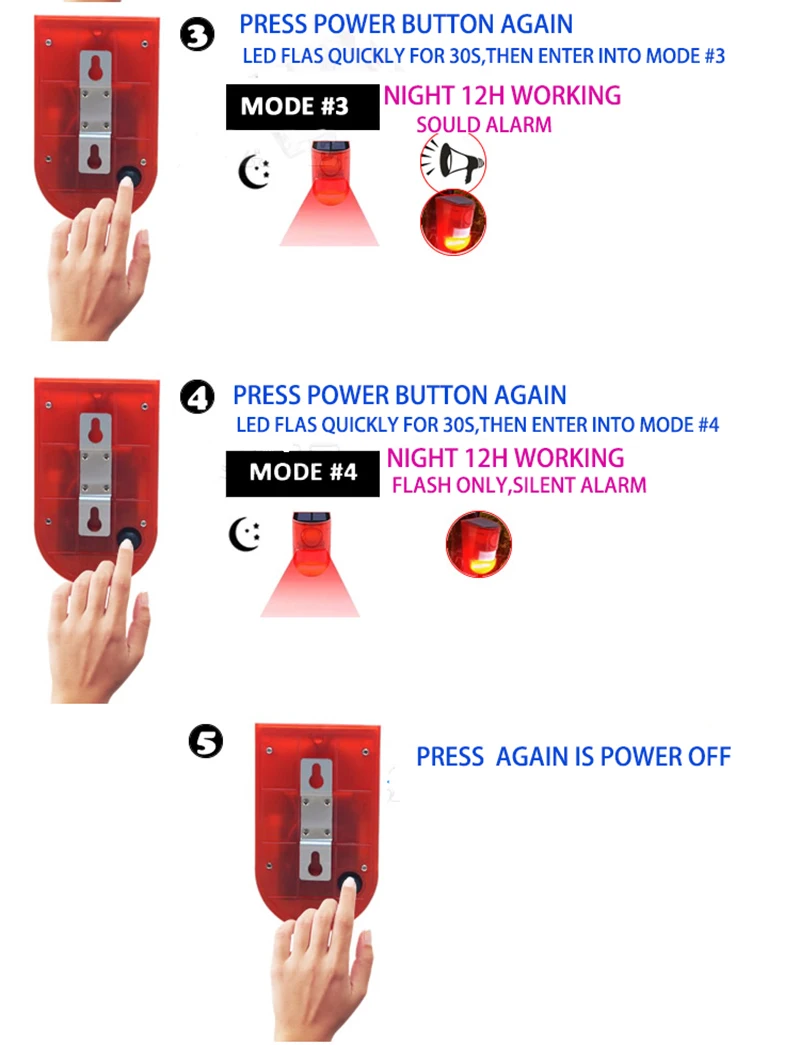 Portable Solar Infrared Motion Sensor Alarm, 110dB Siren, Strobe Sound and Light for Home, Yard, Outdoor Security Alarm System