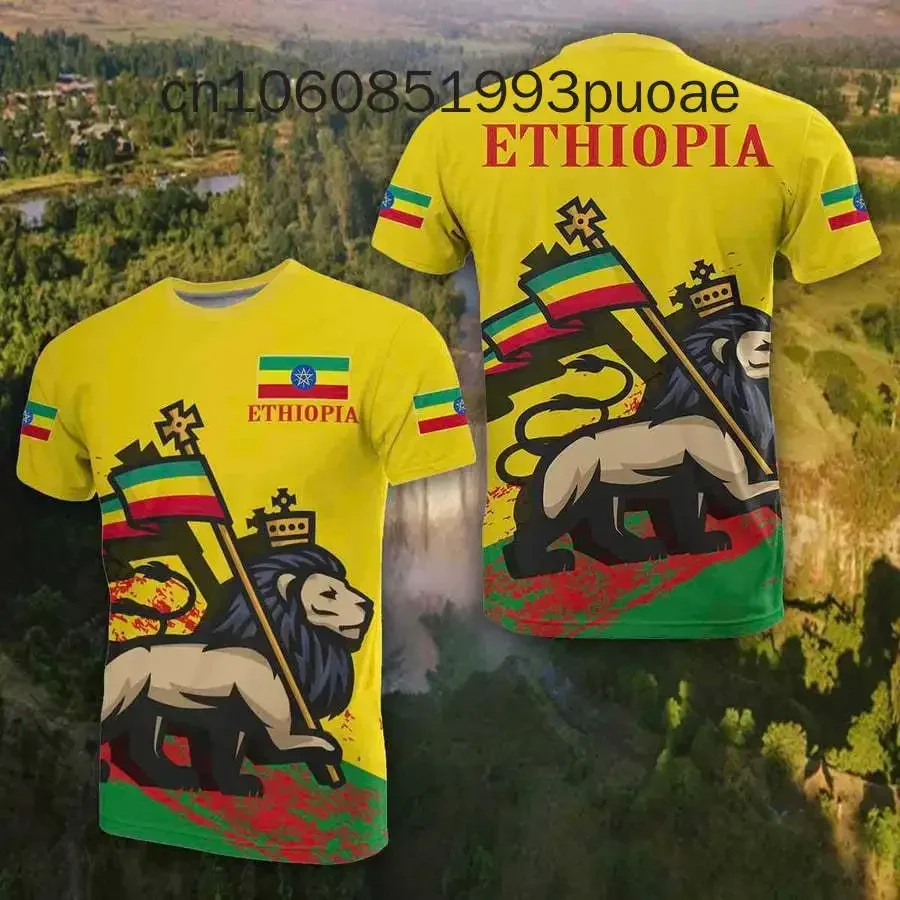 

New Ethiopia Flag National Emblem 3D Print T Shirts Streetwear Harajuku Men Women Casual Sportswear O Neck Short Sleeve T-shirt