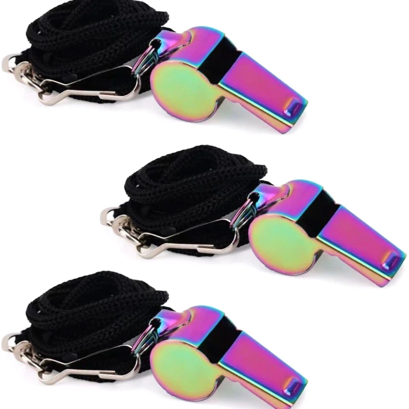 1Pcs Colorful Sports Whistle Stainless Steel Whistle With Lanyard Loud Crisp Sound Whistle For Referee Official