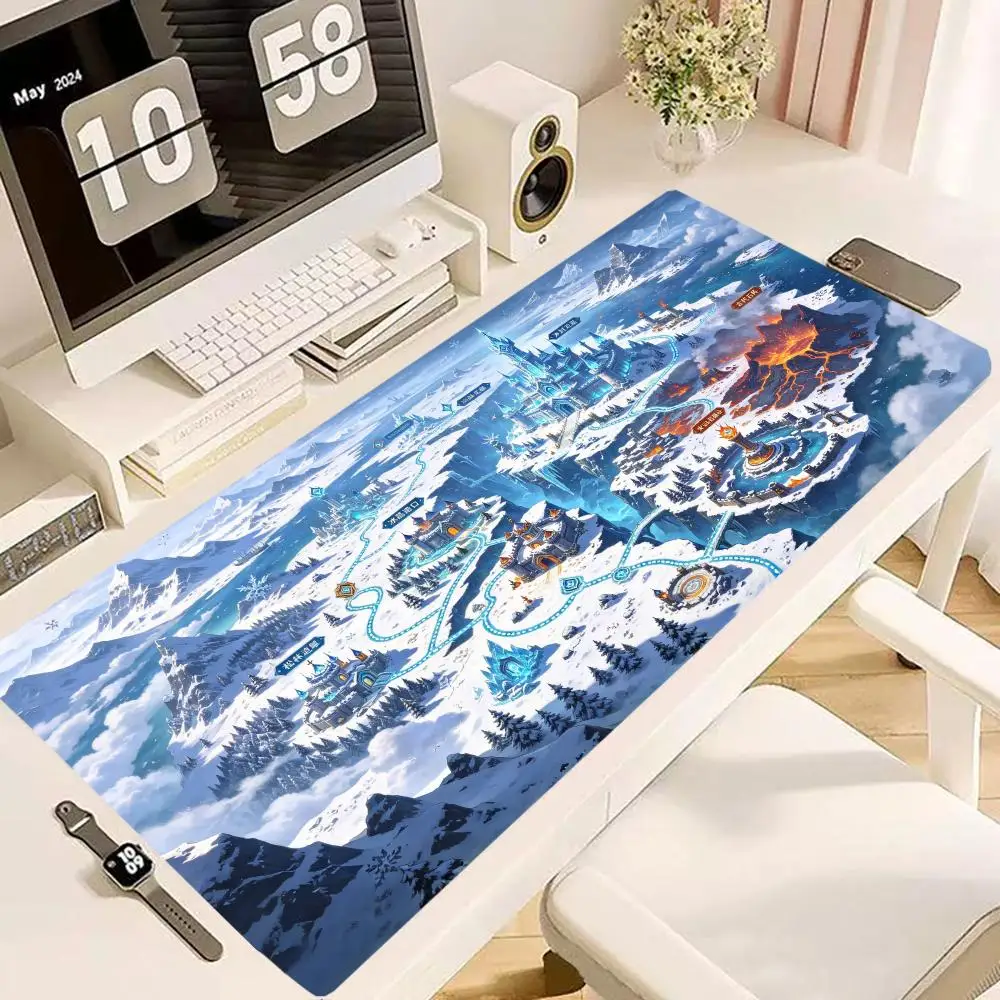 Ice Castle Snowfield Play Mat Large Size Non Slip Rubber Base Smooth Cloth Surface For Cold Tone Esports Setup