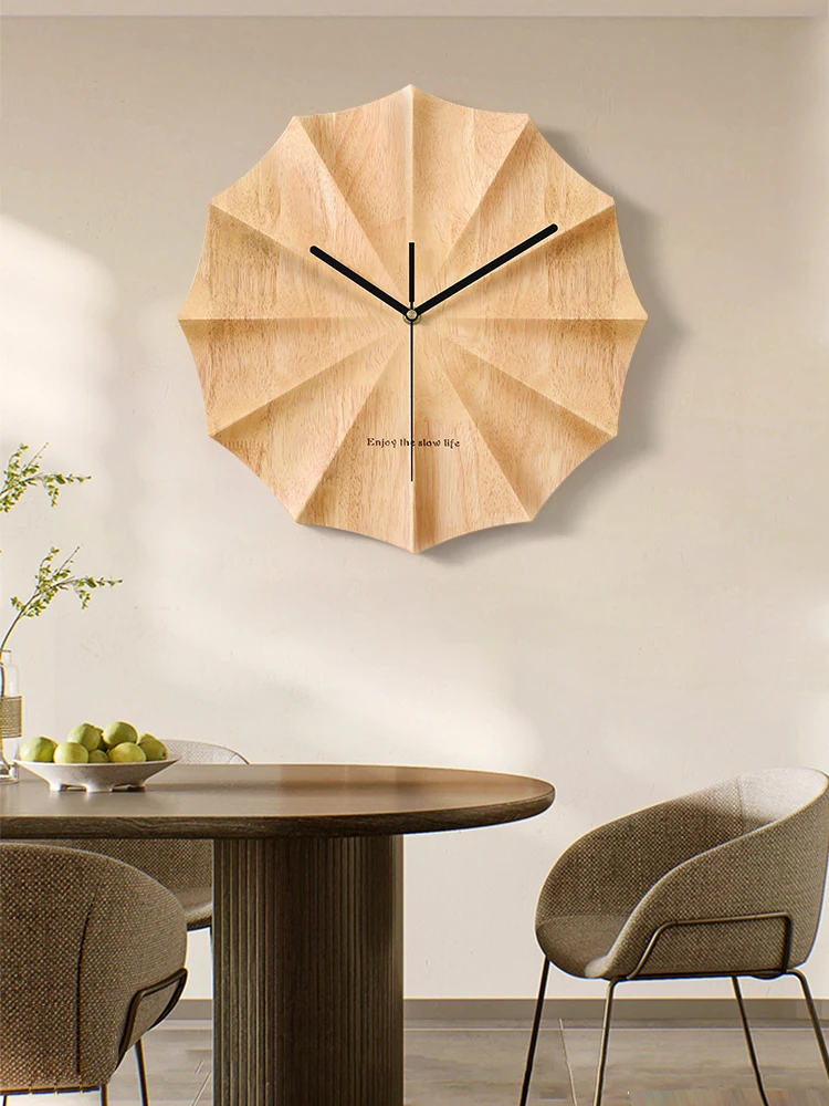 

Punch-free solid wood wall clock modern fashion wall clock decoration mute atmospheric clock living room home wall table.