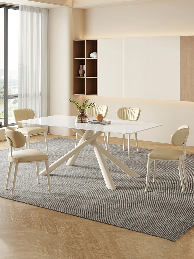 

French slate dining table modern cream wind white rectangular dining table chair and luxurious household small apartment