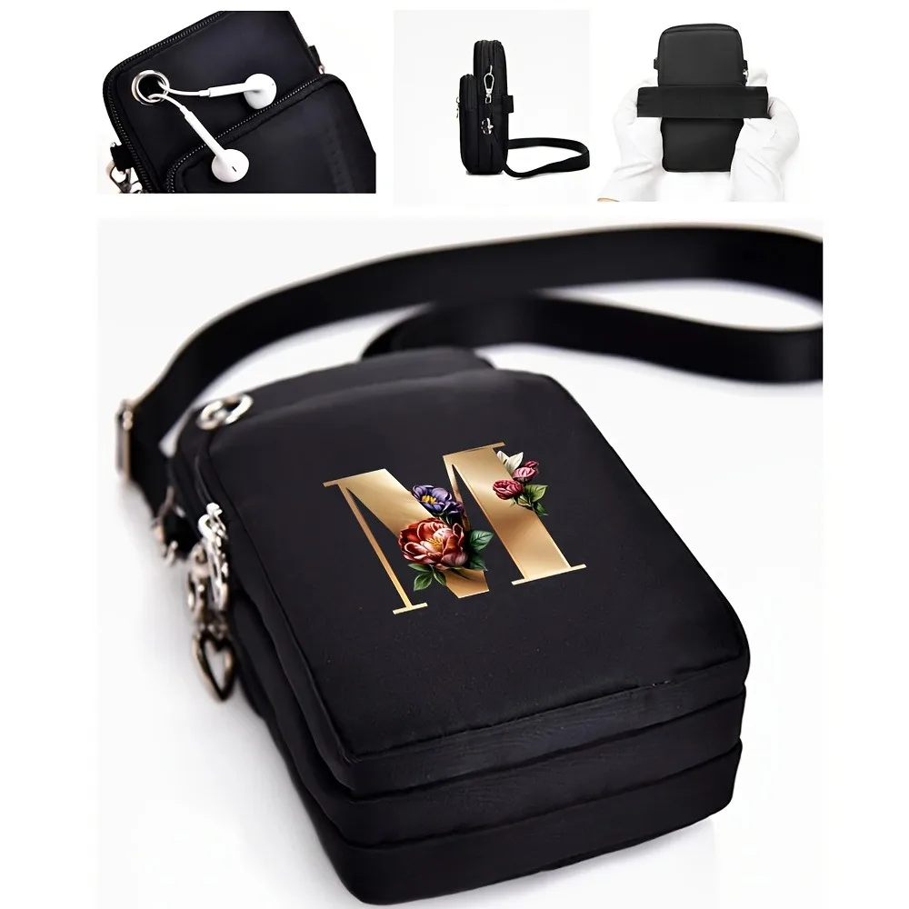 Fashion A-Z Letter Print Women's Crossbody Bag Large Capacity Three-Layer Zipper Phone Bag Daily Travel Coin Purse image 6