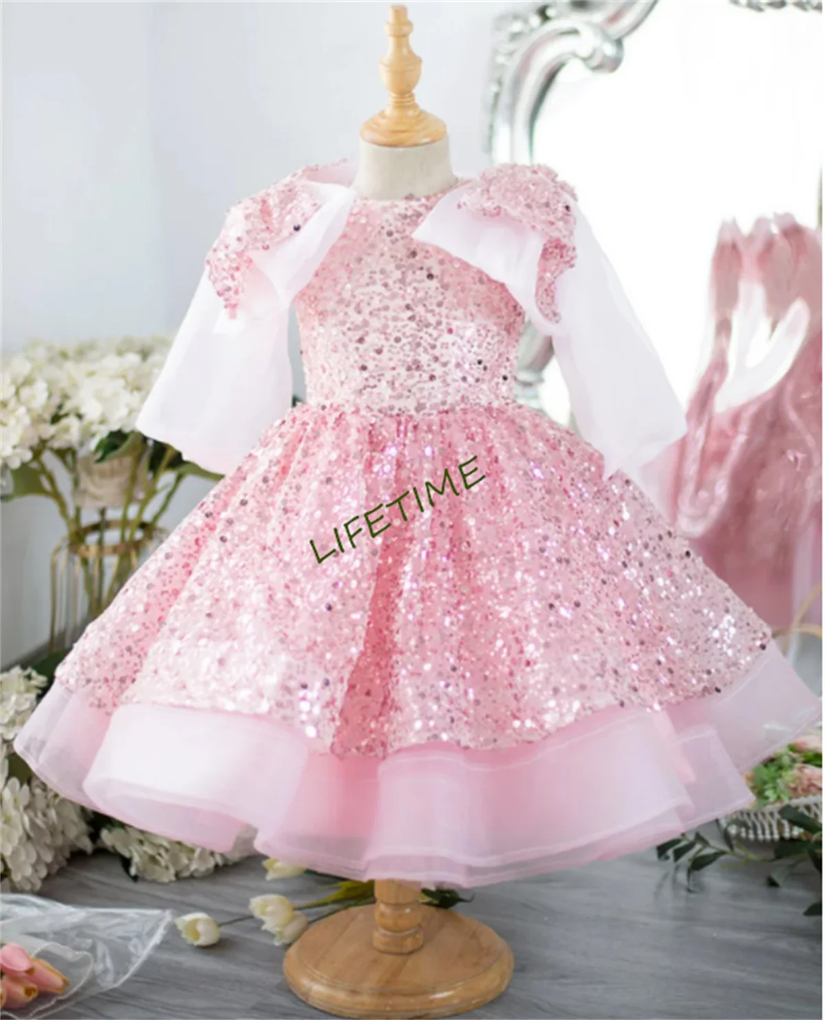 

Luxury Princess Sequined Flower Girl Dresses For Wedding Tulle Bow Ball Kids Pageant Gown Birthday Party First Communion Wear