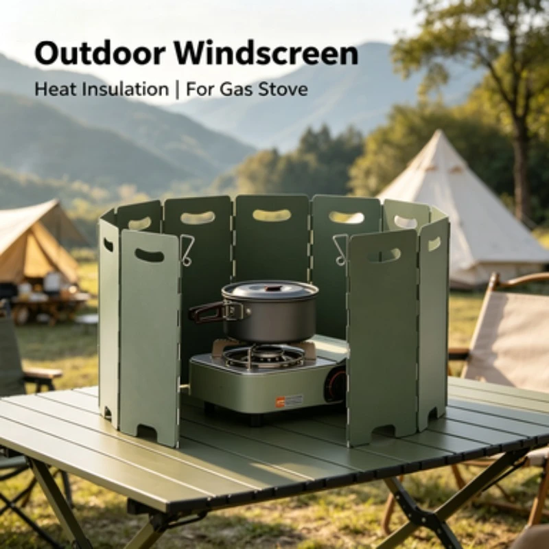 Portable Camping Stove Wind Shield, Foldable Outdoor Gas Burner Windscreen with Heat Insulation for Camping Cooking