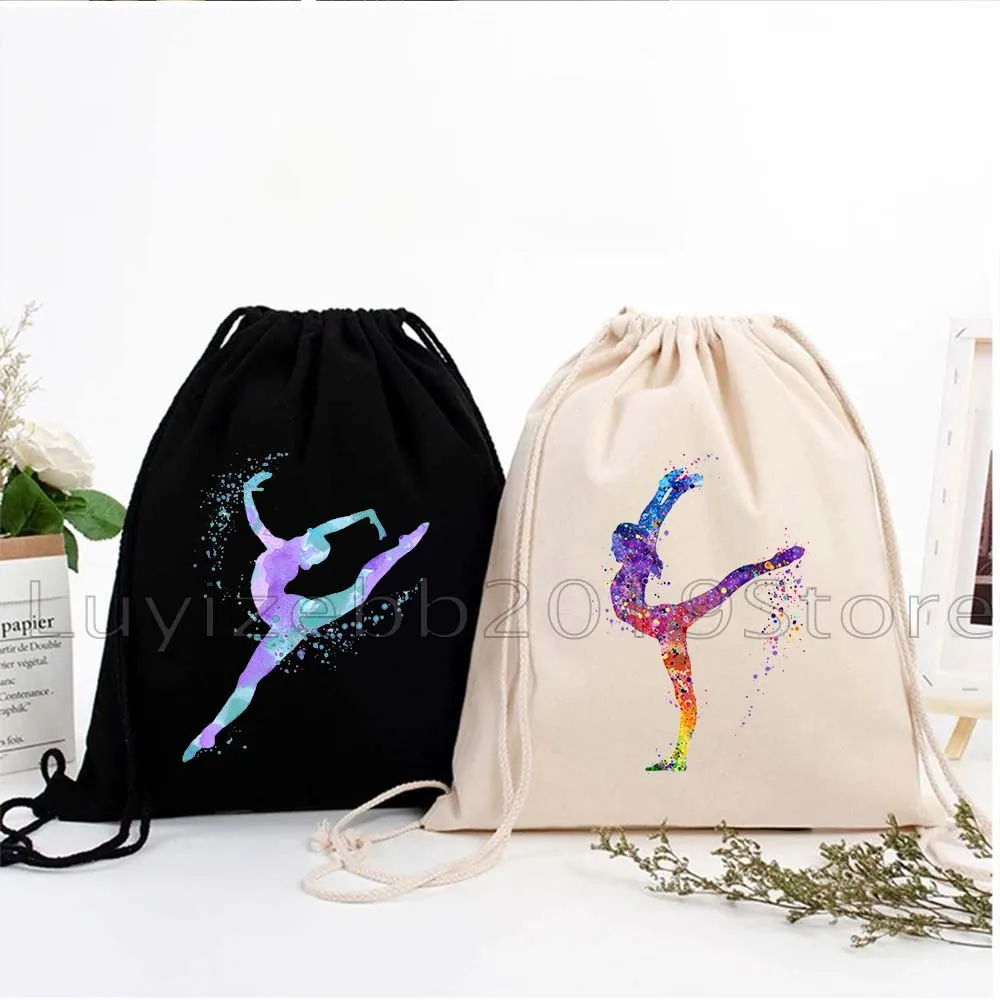 

Gymnastics Girl Silhouette Handstand Tumbling Colorful Watercolor Art Canvas Drawstring Backpack Sports Gym Sackpack String Bags
