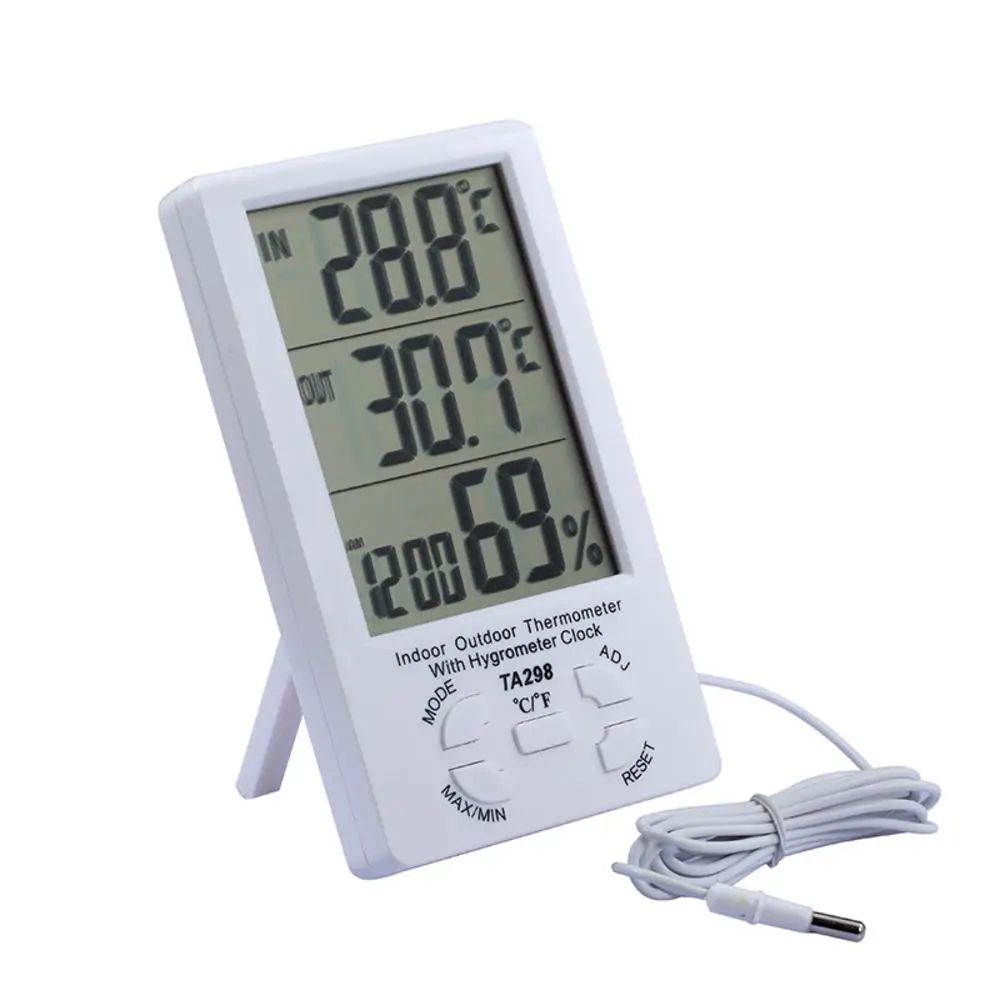 LCD Electronic Digital Double Temperature Display Humidity Meter Thermometer Hygrometer Indoor Outdoor Weather Station Clock