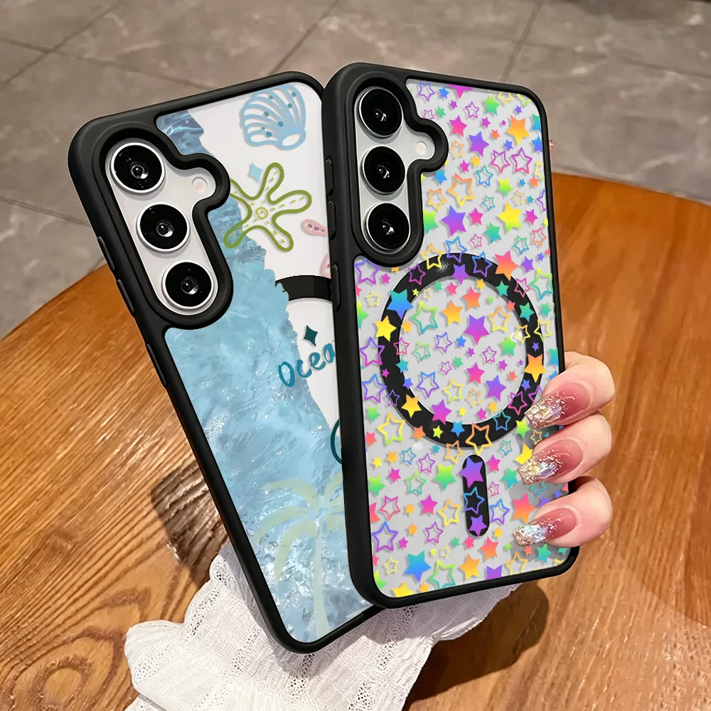 Colorful Stars Magsafe Case for Samsung Galaxy A57 A25 F17 A56 A36 A37 A55 A27 M17 A54 A26 A17 A16 A15 A35 Phone Cover
