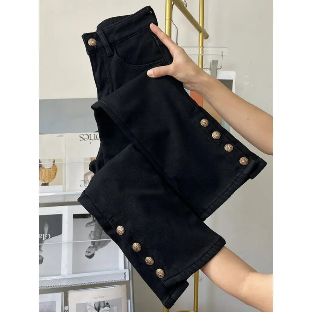 

Women's plus Size Fleece-Lined Jeans Slim Look Thickened Straight Pants Winter Chubby Girl Casual Trousers