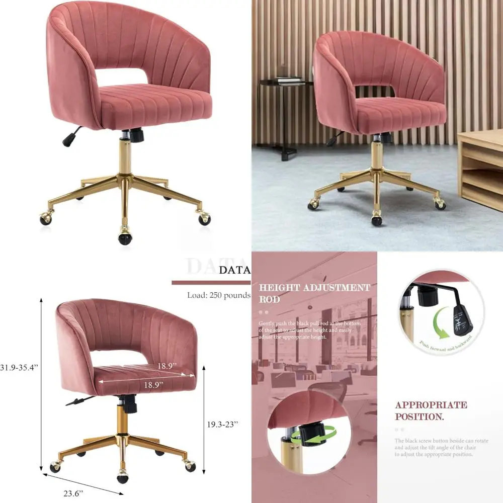 Adjustable Modern Home Office Desk Chair with Wheels, Swivel Vanity Chair for Bedroom, Office, and Study Room