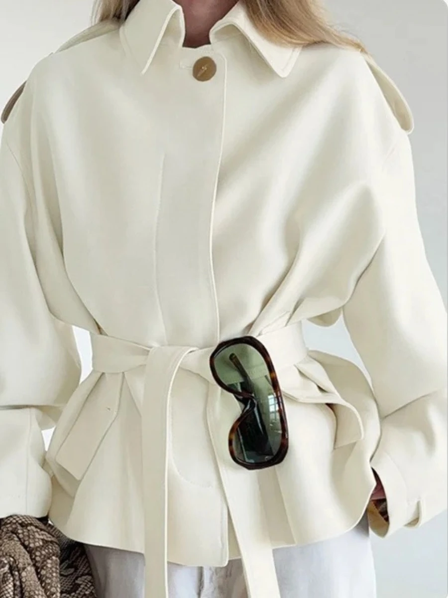 TWOTWINSTYLE Solid Shoulder Pud Design Coat for Women Lapel Long Sleeve Spliced Lace Up Slimming Jacket Female Fashion Clothing