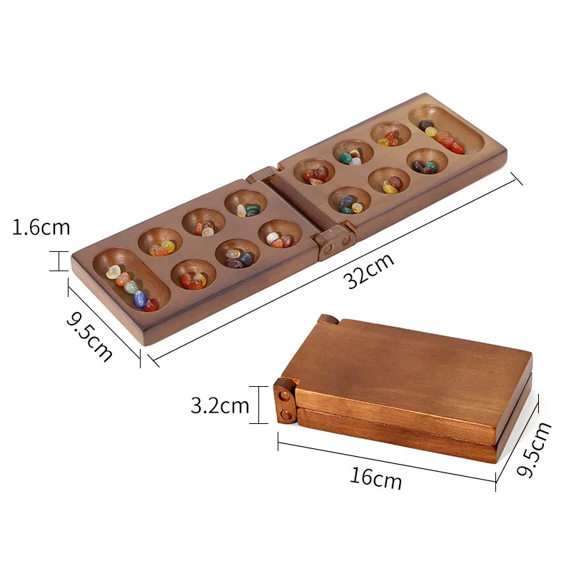 Altes Mancala-afrikanisches Schachspiel, unverzichtbares Brettspiel, hochwertiges Holz, spektakuläres Steingranulat, Familienspaß, Partyspiel für Kinder – Detail 4