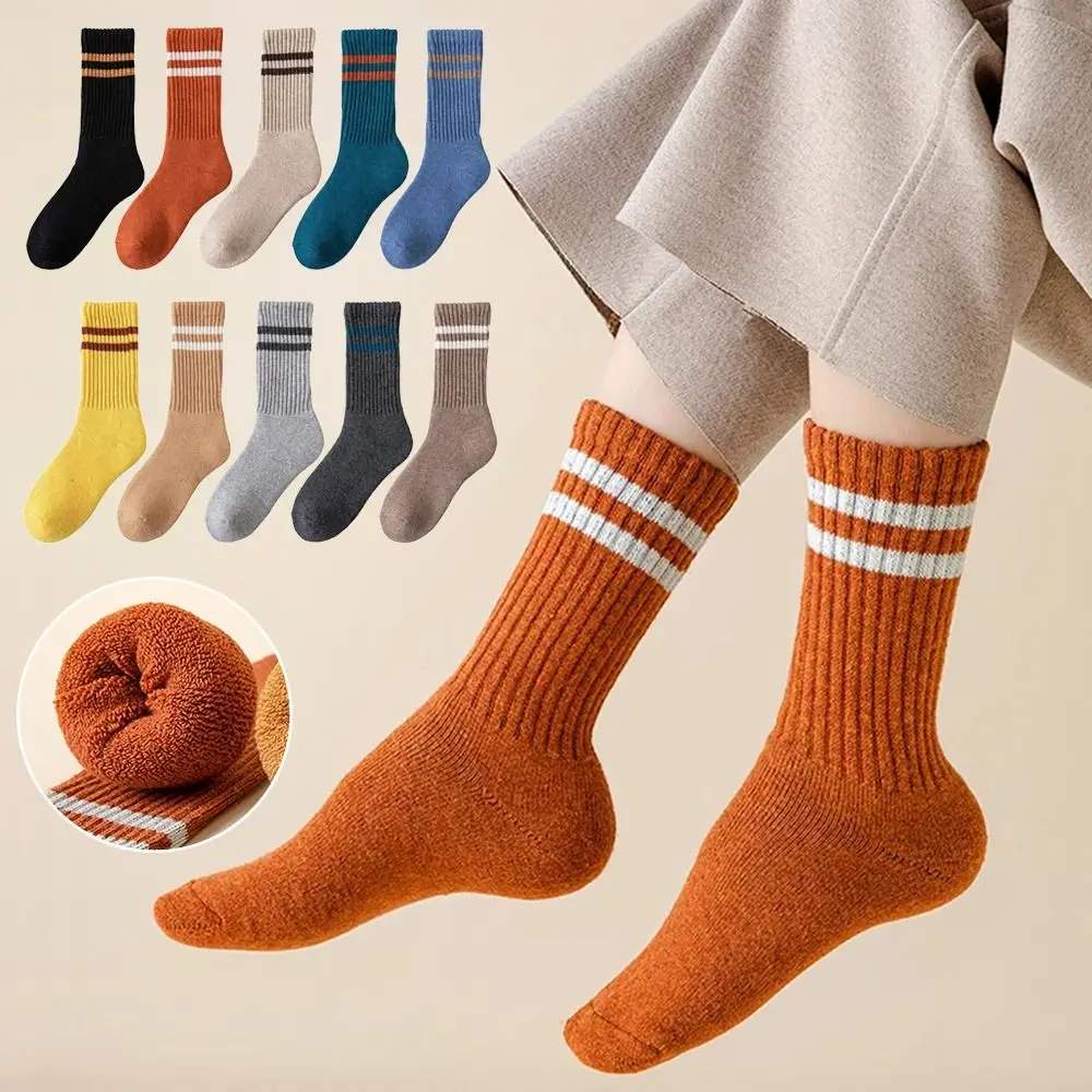 

Winter Warm Middle Tube Mid-Tube Socks Knitted Solid Color Snow Boot Socks Thick Wool Women Socks