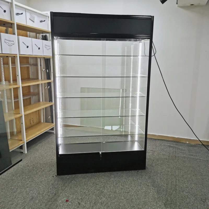 Customized. led retail shop glass display cabinet aluminum frame lockable glass display smoke shop showcase smoke