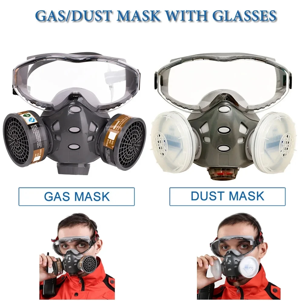 

New Dust Gas Mask With Safety Glasses Full Protection Mask For Industrial Spraying Painting Organic Vapor Chemical Respirator