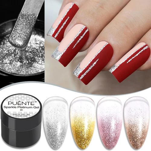 Imagen 2 del producto PUENTE Sparkle Platinum Gel Esmalte de uñas 5ML Brillante Oro Plata Pintura con purpurina Gel Dibujo Barniz semipermanente para Manicura
