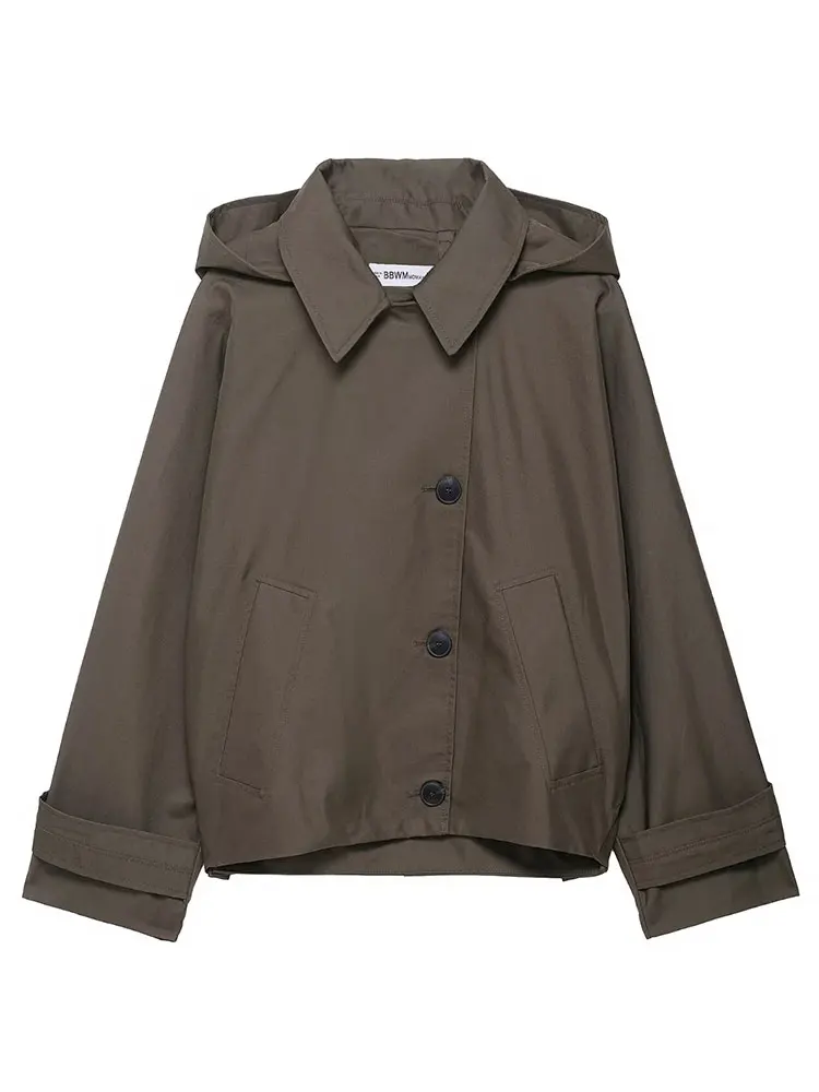 เสื้อโค้ทโอเวอร์โค้ทลำลองสำหรับผู้หญิง HH รุ่นใหม่ประจำฤดูใบไม้ร่วงปี 2025 แฟชั่นเสื้อคลุมแขนยาวมีฮู้ด สไตล์สตรีทแวร์สุดชิค