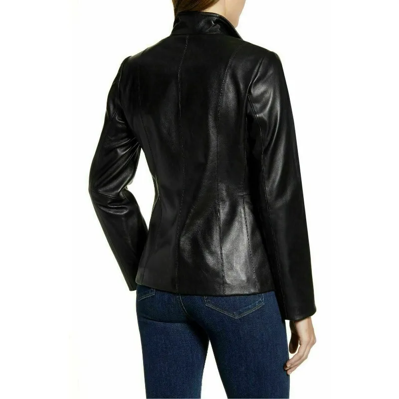 Black Stylish Women's Real Leather Jacket Genuine Lambskin Jacket Women Clothing