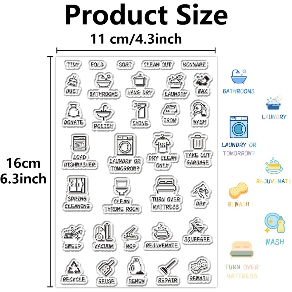 واضح أيقونة Stamps الحياة اليومية الأعمال المنزلية الغسيل الرموز الصغيرة قابلة لإعادة الاستخدام سيليكون المطاط ختم ورقة لصنع بطاقة سكرابوكينغ