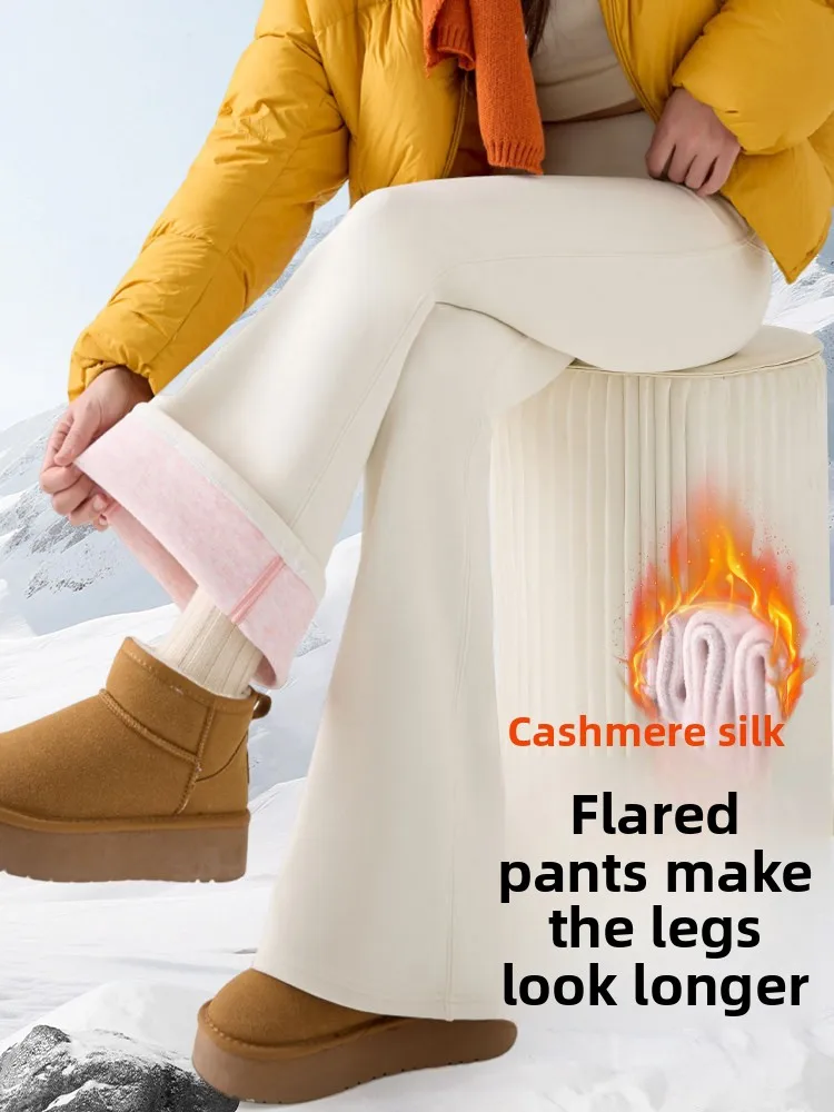 

Теплые женские брюки для йоги с флисовой подкладкой, высокой талией, утягивающие, с эффектом моделирования фигуры, с мультяшным принтом, расклешенные от колена