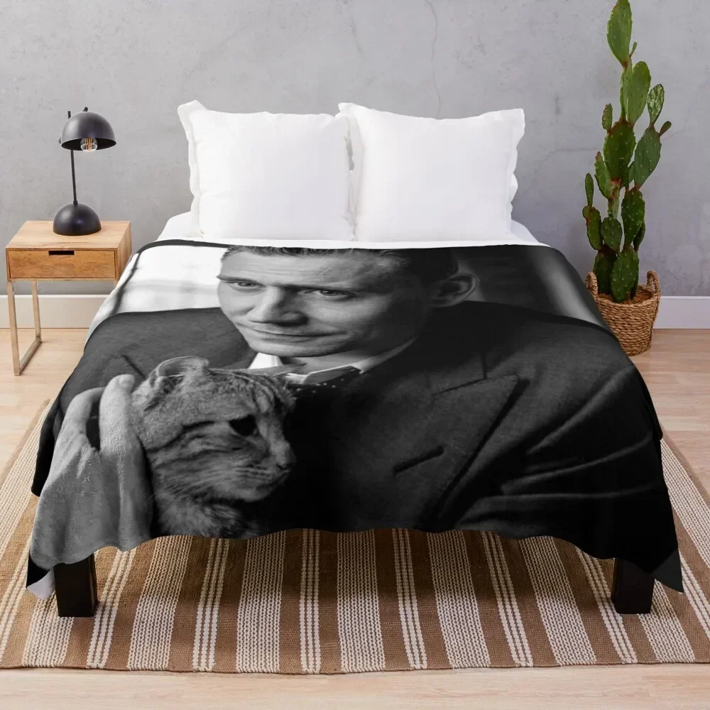 Tom with cat Throw Blanket Bed linens Cute Plaid sofa bed Blankets