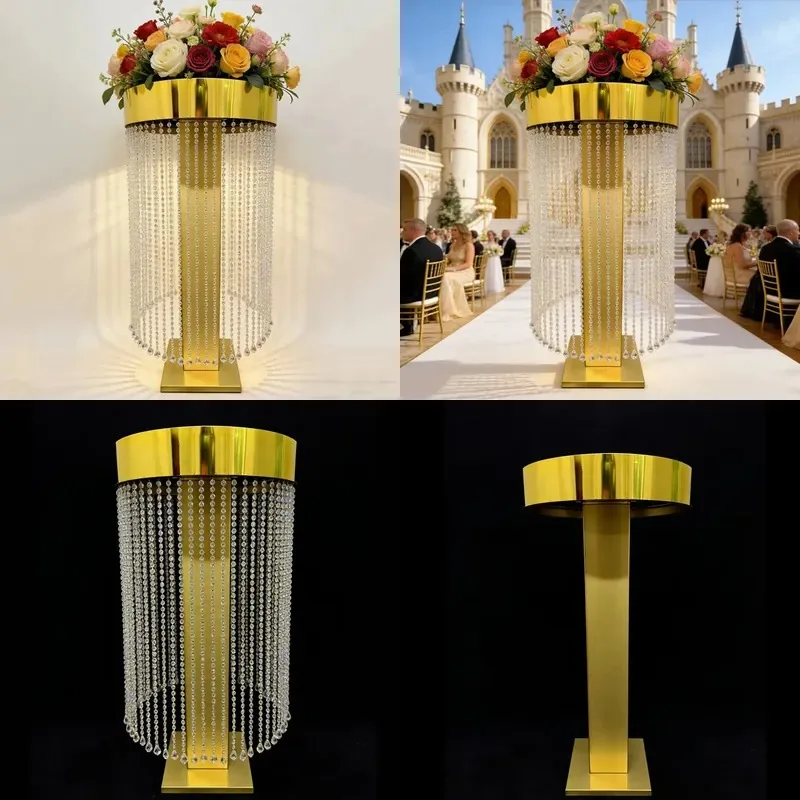 Metal Round Flower Stand Wedding Home Decoration Dining Table Centerpiece with Pendant Non Toxic Fast Delivery
