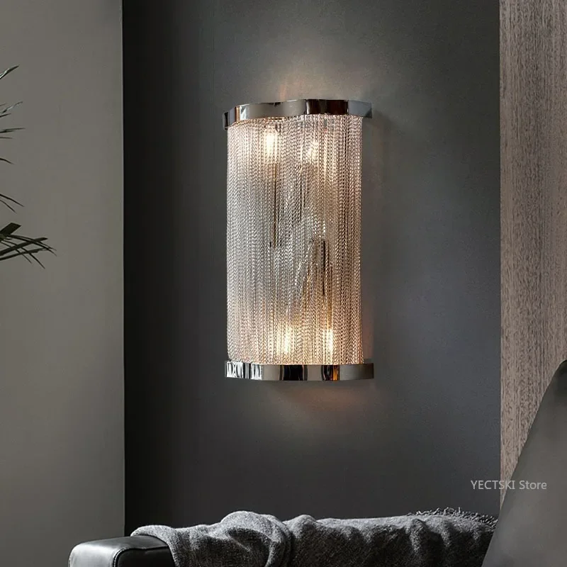 

GHJUYIOL Living room light luxury tassel wall lamp, postmodern minimalist creative bedroom bedside fashionable home